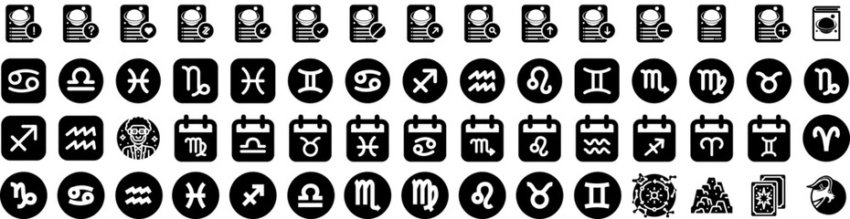 Set Of Astrology Icons Isolated Silhouette Solid Icon With Horoscope, Illustration, Astrology, Mystic, Zodiac, Magic, Constellation Infographic Simple Vector Illustration Logo