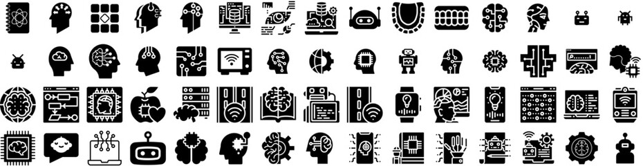 Set Of Artificial Icons Isolated Silhouette Solid Icon With Robot, Intelligence, Artificial, Digital, Technology, Concept, Ai Infographic Simple Vector Illustration Logo
