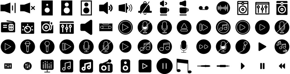 Set Of Audio Icons Isolated Silhouette Solid Icon With Wave, Music, Sound, Illustration, Audio, Vector, Voice Infographic Simple Vector Illustration Logo