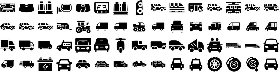 Set Of Automotive Icons Isolated Silhouette Solid Icon With Vehicle, Automotive, Car, Industry, Automobile, Technology, Transportation Infographic Simple Vector Illustration Logo