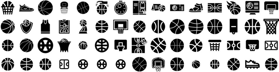 Set Of Basketball Icons Isolated Silhouette Solid Icon With Basket, Game, Basketball, Ball, Competition, Sport, Team Infographic Simple Vector Illustration Logo