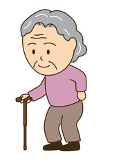 杖をついている笑顔のおばあさん