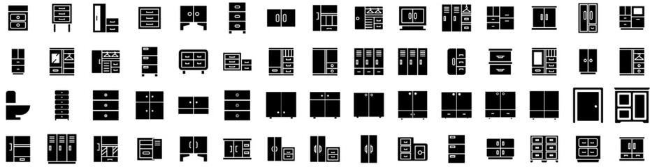 Set Of Closet Icons Isolated Silhouette Solid Icon With Closet, Interior, Wardrobe, Clothes, Furniture, Design, Home Infographic Simple Vector Illustration Logo