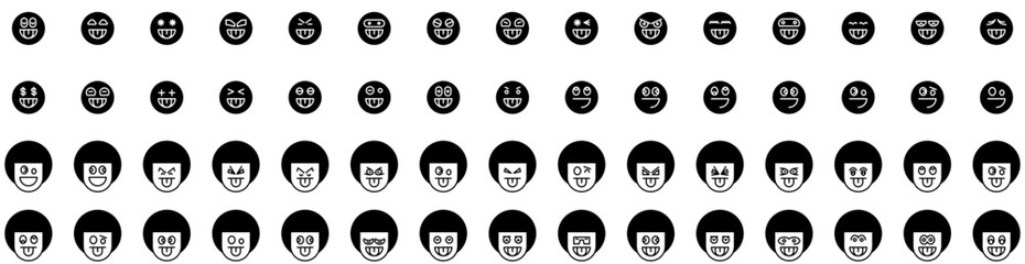 Set Of Cheeky Icons Isolated Silhouette Solid Icon With Expression, Background, Cheerful, Cute, Female, Cheeky, Young Infographic Simple Vector Illustration Logo - obrazy, fototapety, plakaty