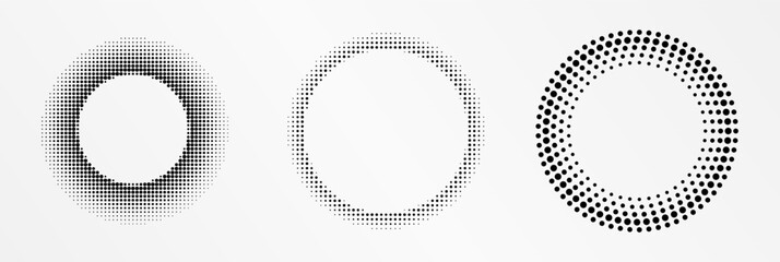 Halftone round frame. Halftone circle logo. Dots emblem.