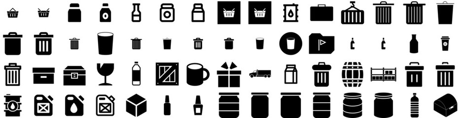 Set Of Container Icons Isolated Silhouette Solid Icon With Transportation, Industrial, Shipping, Industry, Cargo, Export, Container Infographic Simple Vector Illustration Logo