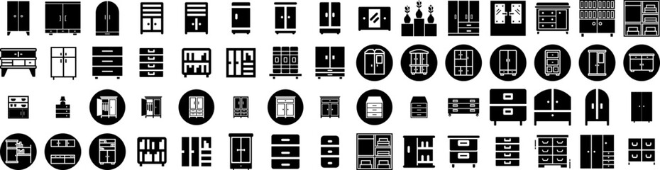 Set Of Cupboard Icons Isolated Silhouette Solid Icon With Modern, White, Design, Cupboard, Furniture, Home, Interior Infographic Simple Vector Illustration Logo