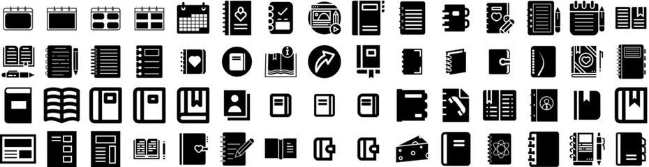 Set Of Diary Icons Isolated Silhouette Solid Icon With Vector, Notebook, Diary, Illustration, Notepad, Page, Note Infographic Simple Vector Illustration Logo