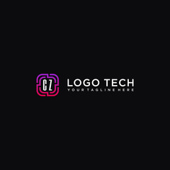 CZ initials tech  logo design logo vector stock image - obrazy, fototapety, plakaty