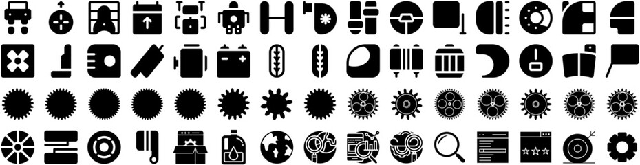 Set Of Engine Icons Isolated Silhouette Solid Icon With Vehicle, Motor, Car, Engine, Machine, Automobile, Auto Infographic Simple Vector Illustration Logo