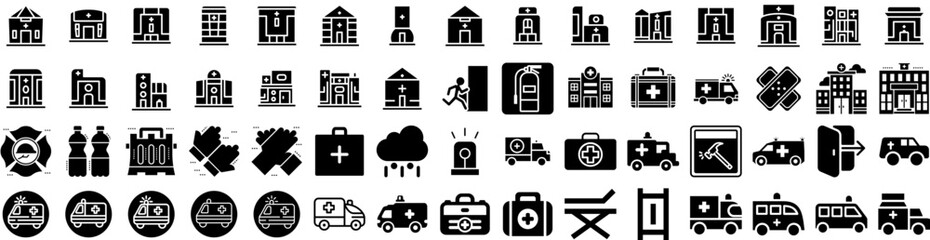 Set Of Emergency Icons Isolated Silhouette Solid Icon With Illustration, Urgency, Emergency, Ambulance, Security, Safety, Icon Infographic Simple Vector Illustration Logo