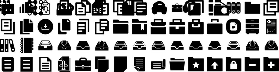 Set Of Documents Icons Isolated Silhouette Solid Icon With Concept, Office, Document, Business, Folder, Information, File Infographic Simple Vector Illustration Logo