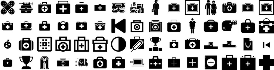 Set Of First Icons Isolated Silhouette Solid Icon With Aid, Help, Care, Health, First, Medical, Emergency Infographic Simple Vector Illustration Logo