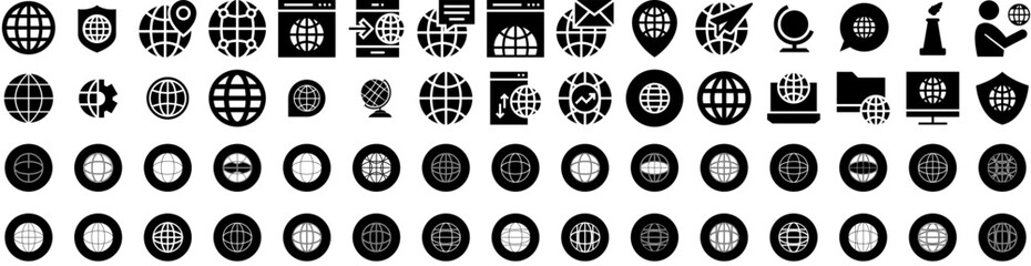 Set Of Global Icons Isolated Silhouette Solid Icon With Network, Internet, Global, Background, Technology, Business, Concept Infographic Simple Vector Illustration Logo