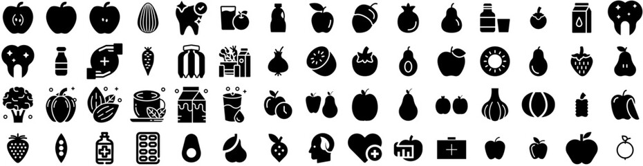 Set Of Healthy Icons Isolated Silhouette Solid Icon With Diet, Vegetable, Food, Fresh, Healthy, Lifestyle, Organic Infographic Simple Vector Illustration Logo