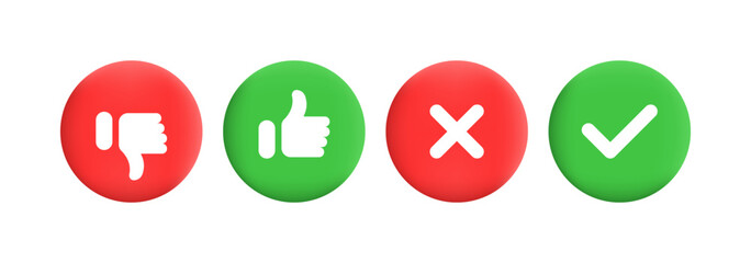 Confirmation buttons. Flat, color, reaction buttons. Vector icons.
