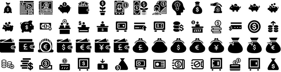 Set Of Investment Icons Isolated Silhouette Solid Icon With Investment, Money, Finance, Profit, Business, Financial, Growth Infographic Simple Vector Illustration Logo