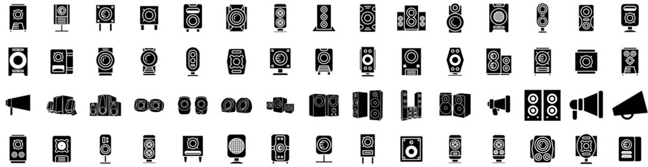 Set Of Loudspeaker Icons Isolated Silhouette Solid Icon With Vector, Speaker, Speech, Loud, Announce, Megaphone, Loudspeaker Infographic Simple Vector Illustration Logo