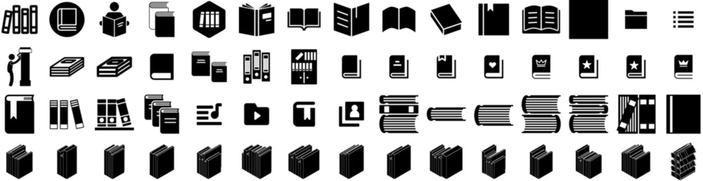 Set Of Library Icons Isolated Silhouette Solid Icon With Literature, Shelf, Knowledge, Library, Study, Education, Bookshelf Infographic Simple Vector Illustration Logo