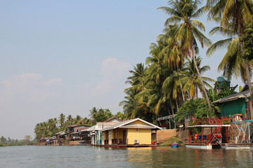 river mekong and bungalows at khone island in laos