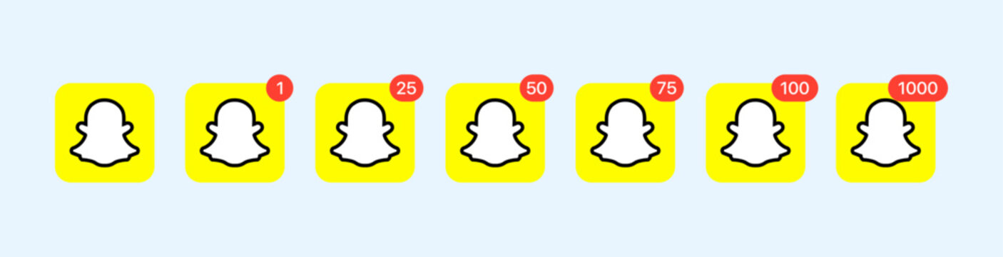 Snapchat. Flat, yellow, snapchat notifications. Vector icons