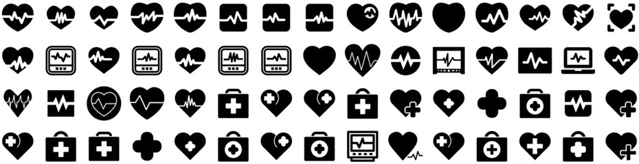 Set Of Pulse Icons Isolated Silhouette Solid Icon With Graphic, Beat, Healthy, Wave, Illustration, Pulse, Background Infographic Simple Vector Illustration Logo