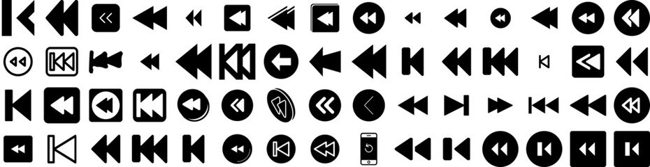 Set Of Rewind Icons Isolated Silhouette Solid Icon With Icon, Vector, Symbol, Rewind, Button, Video, Illustration Infographic Simple Vector Illustration Logo