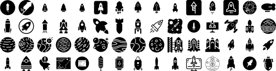 Set Of Rocket Icons Isolated Silhouette Solid Icon With Launch, Future, Space, Science, Ship, Spaceship, Rocket Infographic Simple Vector Illustration Logo - obrazy, fototapety, plakaty