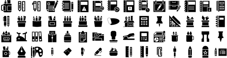 Set Of Stationary Icons Isolated Silhouette Solid Icon With Stationery, Set, Template, Design, Business, Stationary, Corporate Infographic Simple Vector Illustration Logo