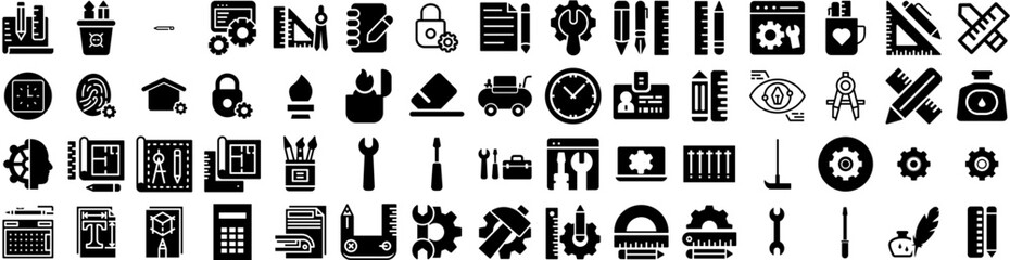 Set Of Tools Icons Isolated Silhouette Solid Icon With Wrench, Tool, Vector, Repair, Hammer, Work, Spanner Infographic Simple Vector Illustration Logo