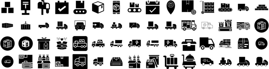 Set Of Delivery Icons Isolated Silhouette Solid Icon With Fast, Shipping, Order, Courier, Service, Transport, Delivery Infographic Simple Vector Illustration Logo