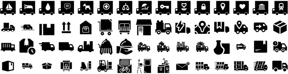 Set Of Delivery Icons Isolated Silhouette Solid Icon With Courier, Transport, Fast, Service, Delivery, Shipping, Order Infographic Simple Vector Illustration Logo