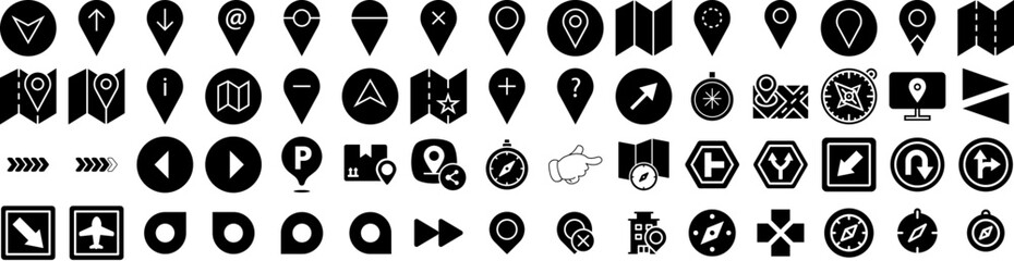 Set Of Direction Icons Isolated Silhouette Solid Icon With Direction, Arrow, Vector, Sign, Background, Illustration, Symbol Infographic Simple Vector Illustration Logo