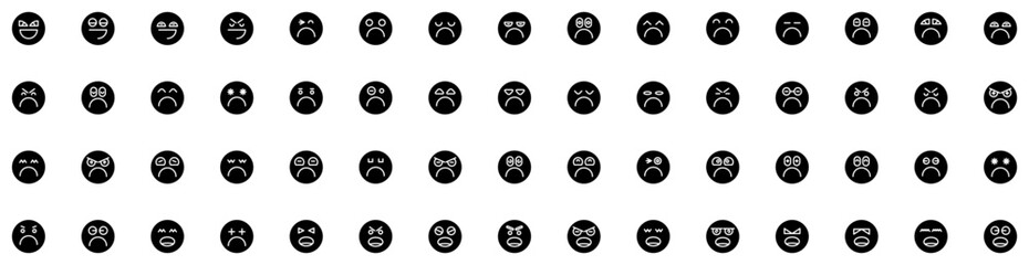 Set Of Emoticon Icons Isolated Silhouette Solid Icon With Icon, Face, Sign, Vector, Symbol, Set, Emoticon Infographic Simple Vector Illustration Logo