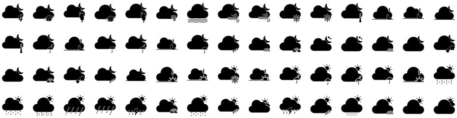 Set Of Cloud Icons Isolated Silhouette Solid Icon With Sky, Air, Background, Blue, White, Vector, Cloud Infographic Simple Vector Illustration Logo