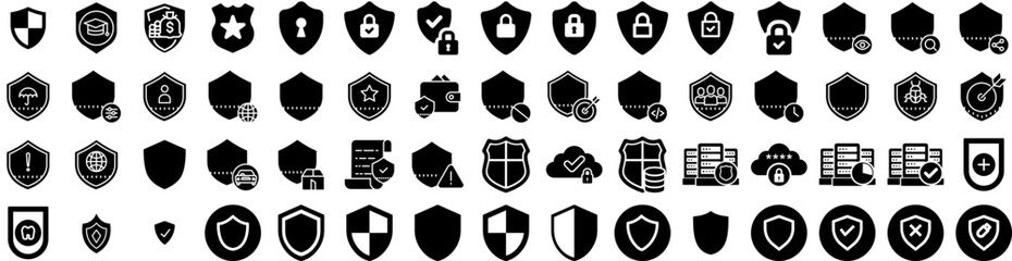 Fototapeta na wymiar Set Of Shield Icons Isolated Silhouette Solid Icon With Security, Protection, Shield, Protect, Sign, Design, Symbol Infographic Simple Vector Illustration Logo