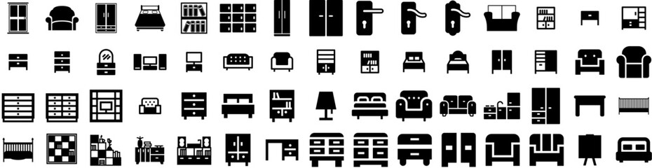 Set Of Furniture Icons Isolated Silhouette Solid Icon With Design, Home, Interior, Furniture, Table, Living, Room Infographic Simple Vector Illustration Logo