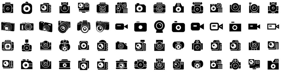 Set Of Camera Icons Isolated Silhouette Solid Icon With Camera, Photography, Illustration, Lens, Digital, Equipment, Photo Infographic Simple Vector Illustration Logo