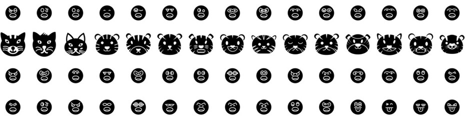 Set Of Emoticon Icons Isolated Silhouette Solid Icon With Emoticon, Symbol, Icon, Vector, Face, Set, Sign Infographic Simple Vector Illustration Logo