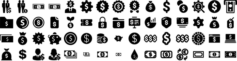 Set Of Dollar Icons Isolated Silhouette Solid Icon With Money, Business, Banking, Dollar, Currency, Bank, Finance Infographic Simple Vector Illustration Logo