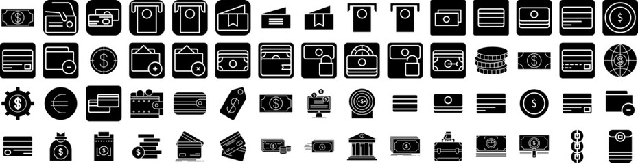 Set Of Money Icons Isolated Silhouette Solid Icon With Money, Dollar, Cash, Business, Payment, Finance, Currency Infographic Simple Vector Illustration Logo