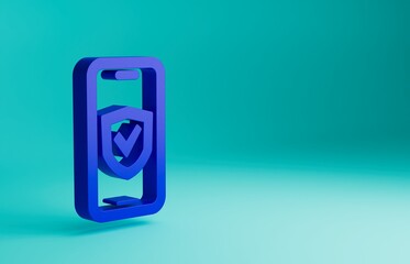 Blue Insurance online icon isolated on blue background. Security, safety, protection, protect concept. Minimalism concept. 3D render illustration