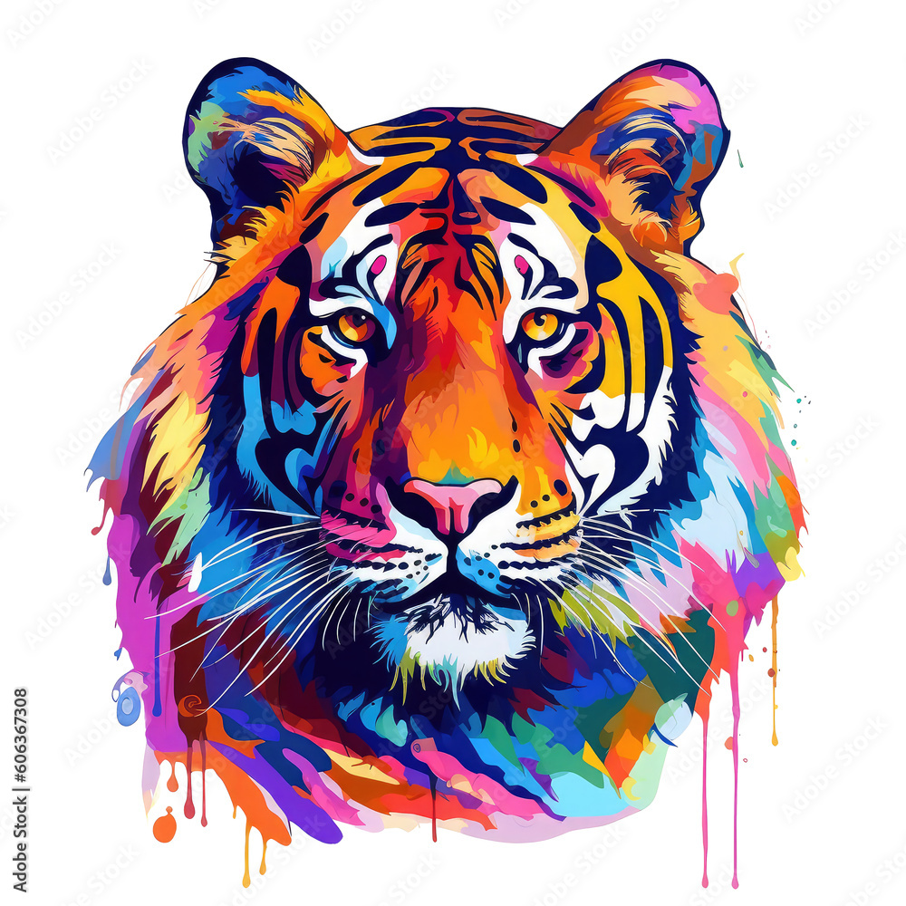 Wall mural tiger colorful isolated on white