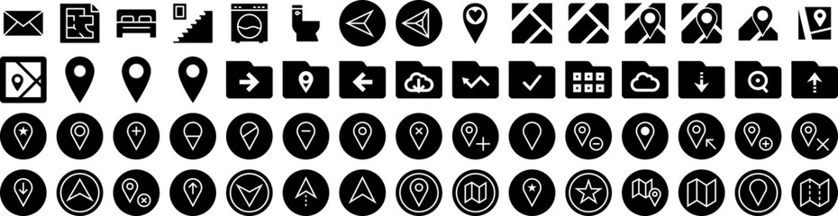 Set Of Location Icons Isolated Silhouette Solid Icon With Sign, Symbol, Design, Location, Pin, Place, Icon Infographic Simple Vector Illustration Logo