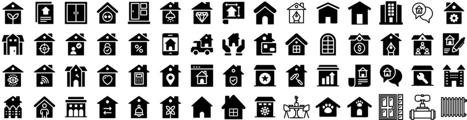 Set Of House Icons Isolated Silhouette Solid Icon With Home, House, Architecture, Residential, Building, Estate, Property Infographic Simple Vector Illustration Logo