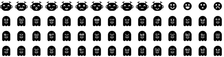 Set Of Emoji Icons Isolated Silhouette Solid Icon With Isolated, Vector, Icon, Sign, Face, Emoticon, Symbol Infographic Simple Vector Illustration Logo