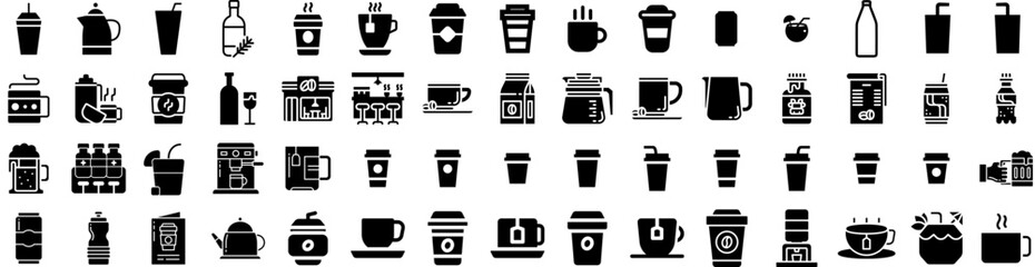Set Of Drink Icons Isolated Silhouette Solid Icon With Young, Woman, Lifestyle, Girl, Glass, Drink, Beverage Infographic Simple Vector Illustration Logo