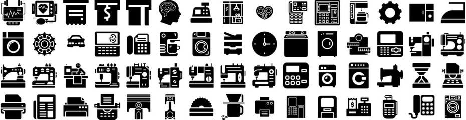 Set Of Machine Icons Isolated Silhouette Solid Icon With Background, Equipment, Isolated, Machine, Household, Laundry, Technology Infographic Simple Vector Illustration Logo