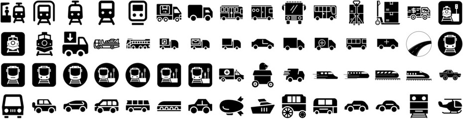 Set Of Transport Icons Isolated Silhouette Solid Icon With Transportation, Plane, Transport, Cargo, Traffic, Truck, Ship Infographic Simple Vector Illustration Logo