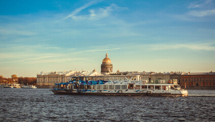 river, saint st. petersburg, isakievsky cathedral, neva, boat, walk, tourism, beautiful city, sun, dome